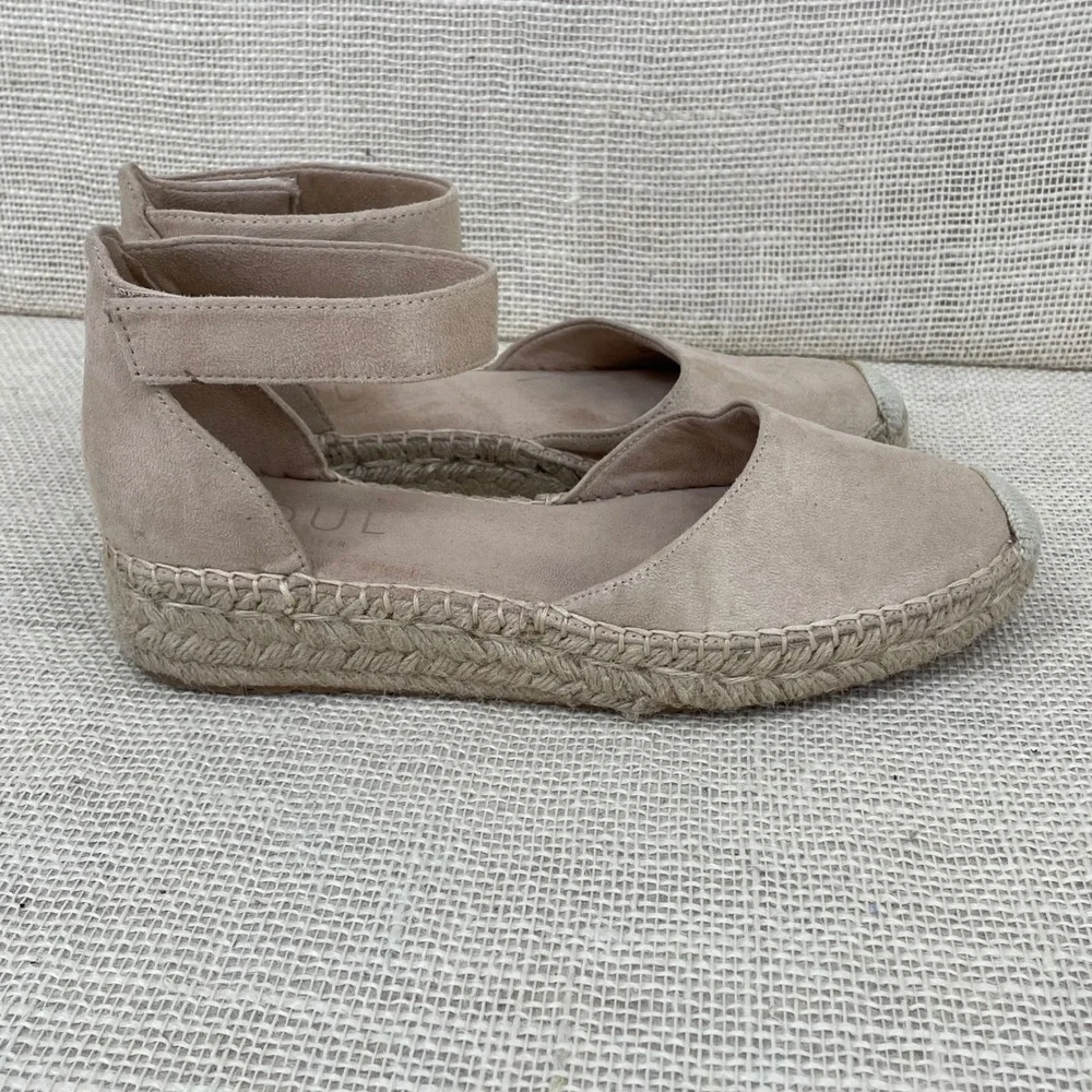 SOUL Naturalizer Wren Espadrille Flats Taupe Ankle Strap Sandals Womens 8.5M